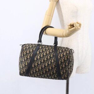 Christian Dior Trotter Canvas Boston Bag Navy Silver Auth 148951
